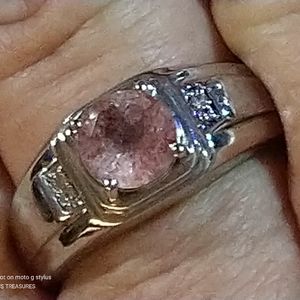 *RARE*- MEN'S NATROLITE/WITH ZIRCON ON THE SHOULDERS. STERLING SILVER. SIZE 12